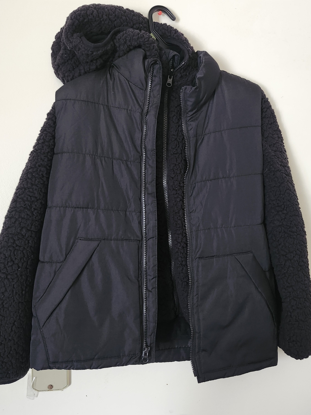 Boy's Black Vest-Lined Puffer Jacket with Hood